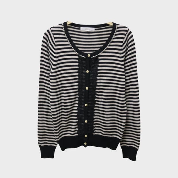 그로브  오네갸루 스트라이프 레이스 니트 가디건 62050