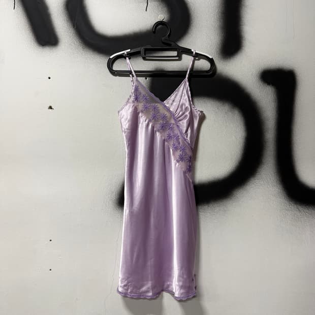 VTG 빈티지 연보라 레이스 롱 슬립