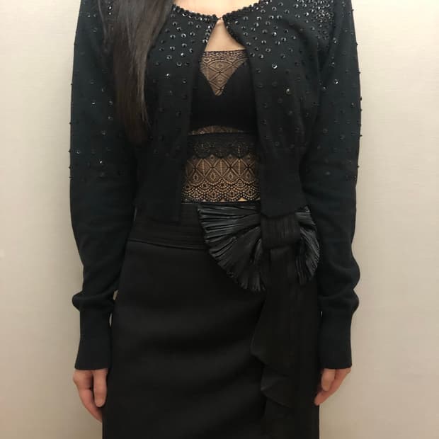 빈티지 블랙 스팽글 크롭 가디건