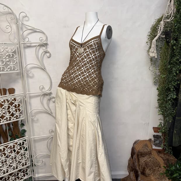 Brown ethnic floral crochet sleeveless
