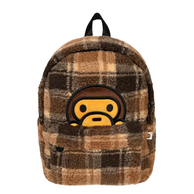 Bape 베이프 베이비 마일로 체크 미디움 백팩 베이지브라운