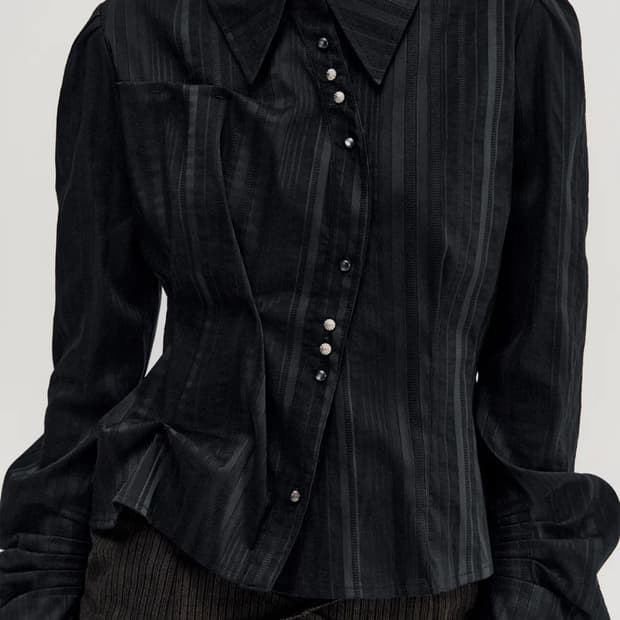 김지수 롱슬리브 버튼셔츠 블랙