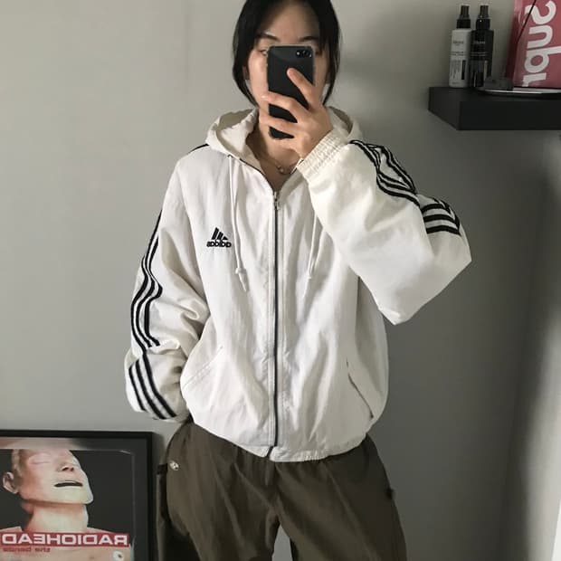 아디다스 90년대 해외판 올드스쿨 화이트 누빔 헤비 후드 자켓