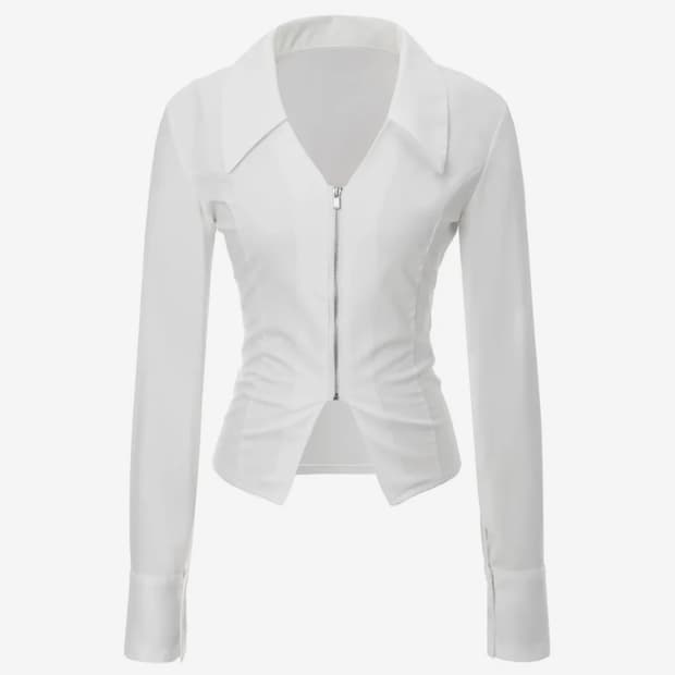 카키포인트 셔츠 V Zip-up Shirts (white)