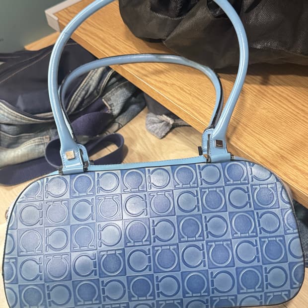 뎌스트백)페레가모 빈티지 블루 간지니 패턴 토트백