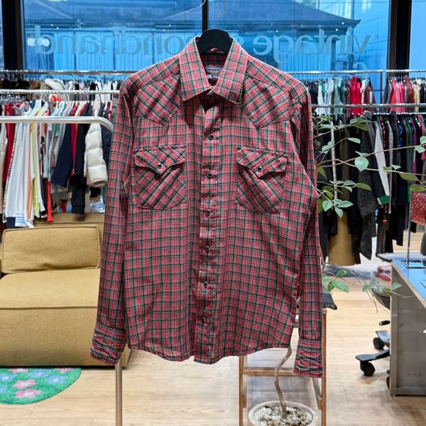 팬핸들 슬림 레드 체크 웨스턴 셔츠 