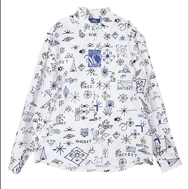 라스벳PACCBET 클래식 로고 레터링 오버사이즈 셔츠화이트