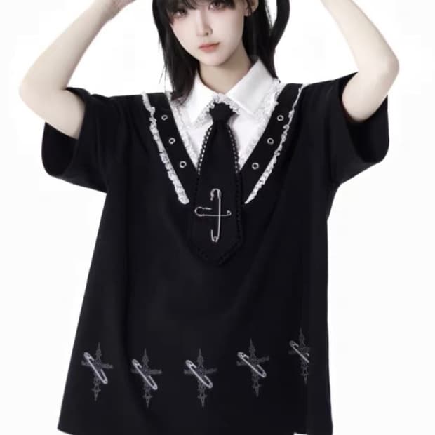 중브 펑크 고스룩 중성계 반팔 빈티지 티셔츠 넥타이 y2k