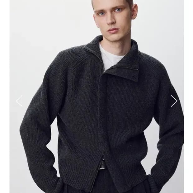 토니웩 사선 니트집업 차콜