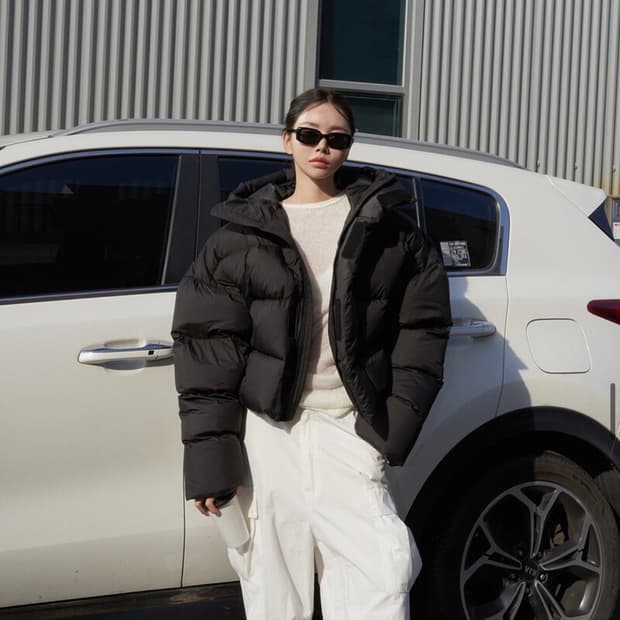 랑거 헤비 덕 다운 후디 패딩 점퍼 블랙 컬러