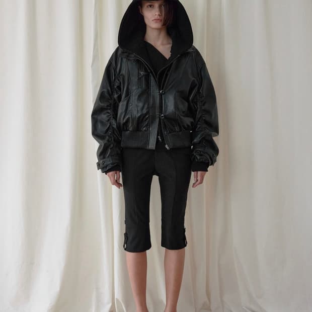 26s/s HOOD DETACHABLE LEATHER ZIP UP, BL