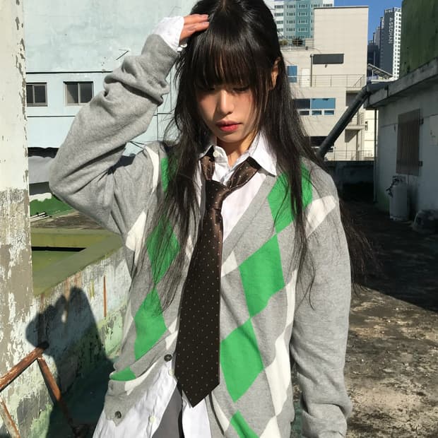 그린 포인트 그레이 아가일 가디건