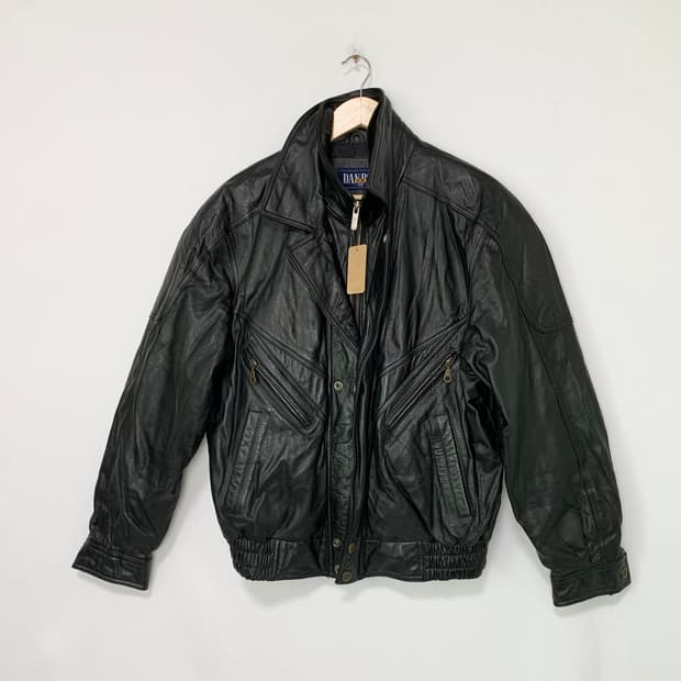 DANPOL 빈티지 리얼레더 양가죽 더블카라 하이넥 블루종 봄버자켓