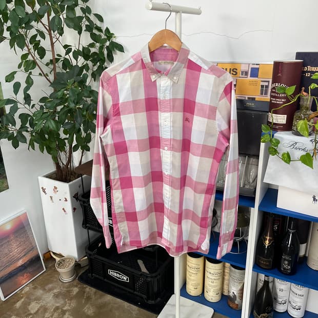 버버리 버튼다운 체크 셔츠 M