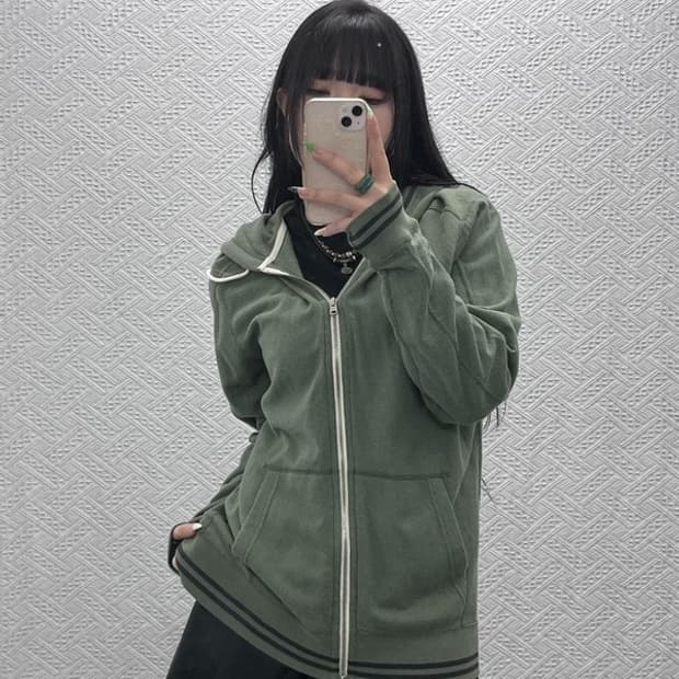 아베크롬비 올드스쿨 올리브 말차 여리핏 후드집업 L C09116