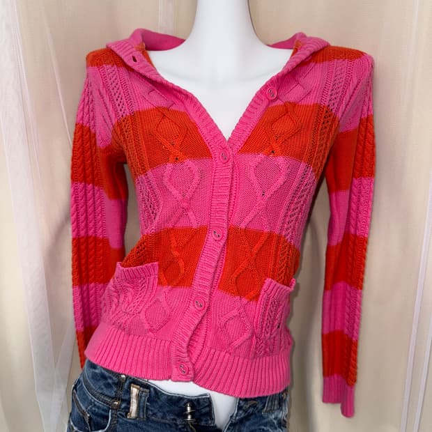 XS Tommy Hilfiger 스트라이프 니트 후드