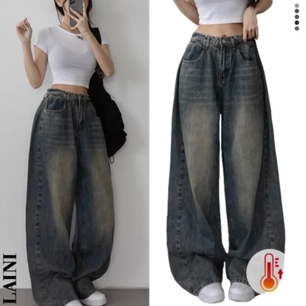사이드 핀턱 데님 바지