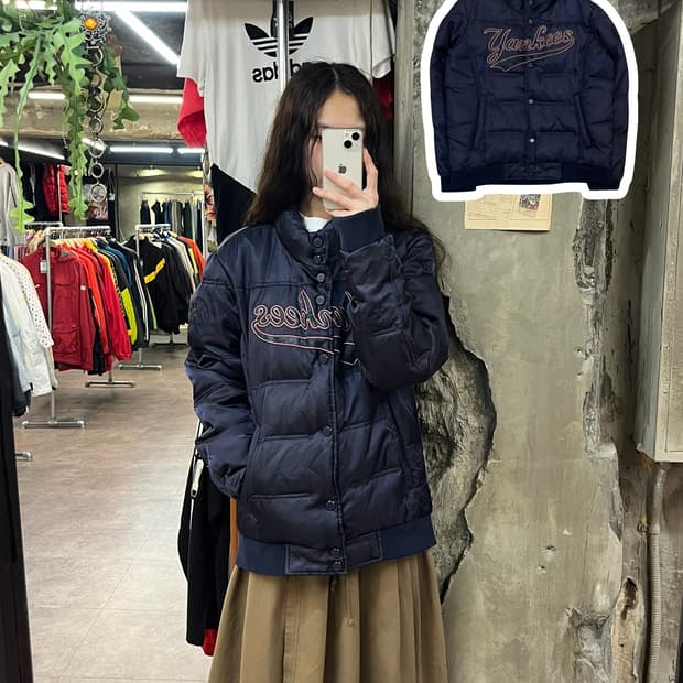 엠엘비 양키스 버튼 덕 다운 패딩 자켓 네이비 105 #csz1787