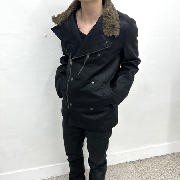 Coated fur rider jacket