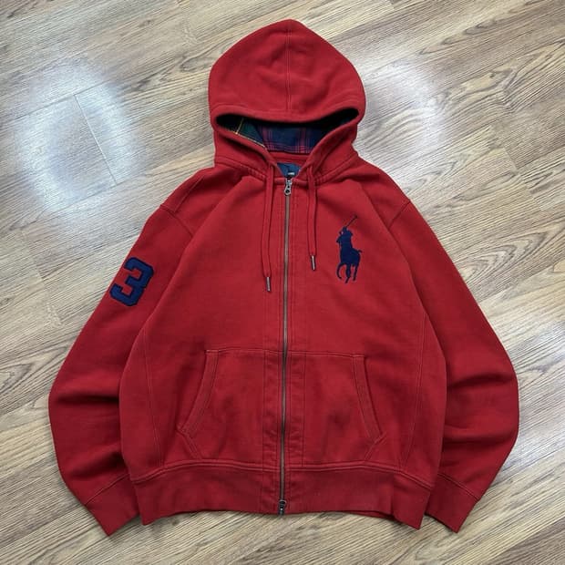 폴로 랄프로렌 빅포니 체크 후드집업 레드