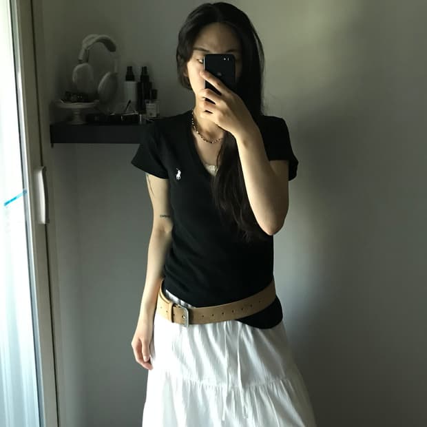 폴로 랄프로렌 포니 로고 블랙 브이넥 반팔티
