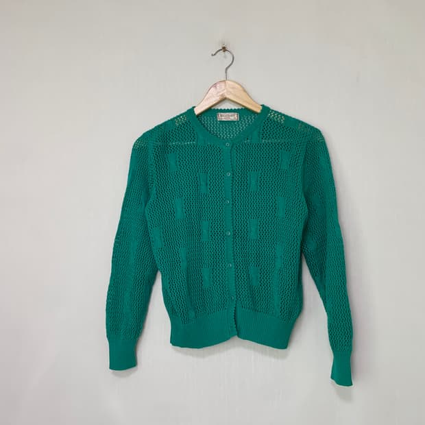 생로랑 입생로랑 빈티지 시스루 그물 니트 크롭 민트 가디건