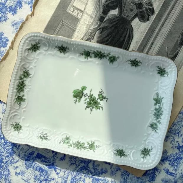 독일 빈티지 젤트만바이덴 바바리아 그린로즈 사각접시