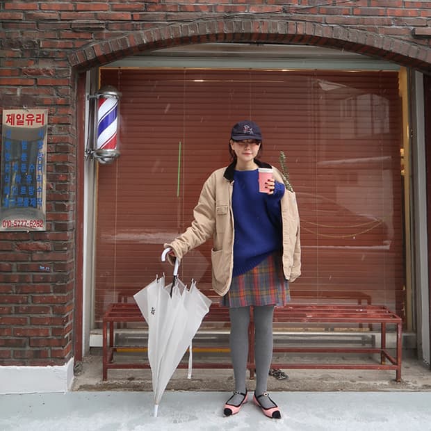 freckle 프레클 체크 플리츠 미디 스커트