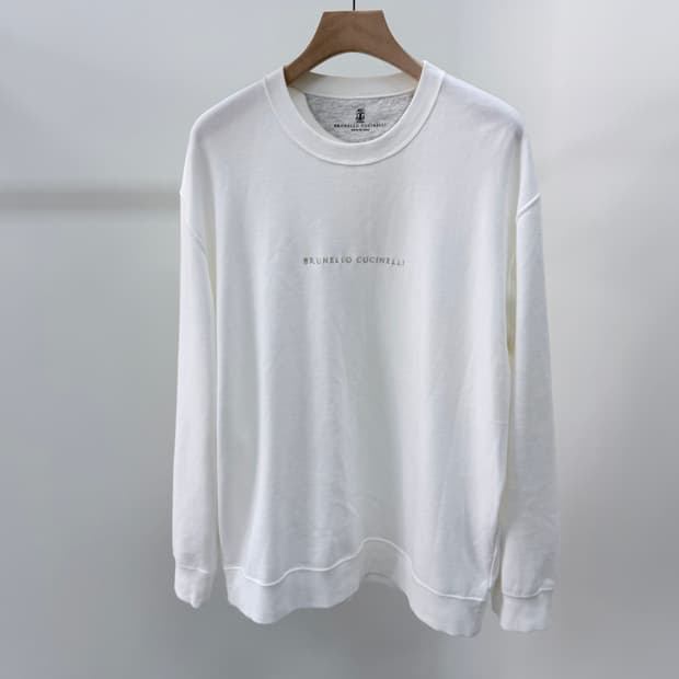 [S+급/2XL] 브루넬로 쿠치넬리 코튼 로고 크루넥 맨투맨 화이트
