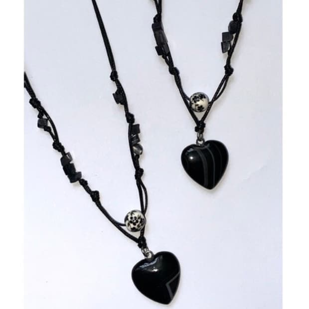 핀쿠노마루 원석 목걸이 (블랙 블라썸) (길이조절 가능)