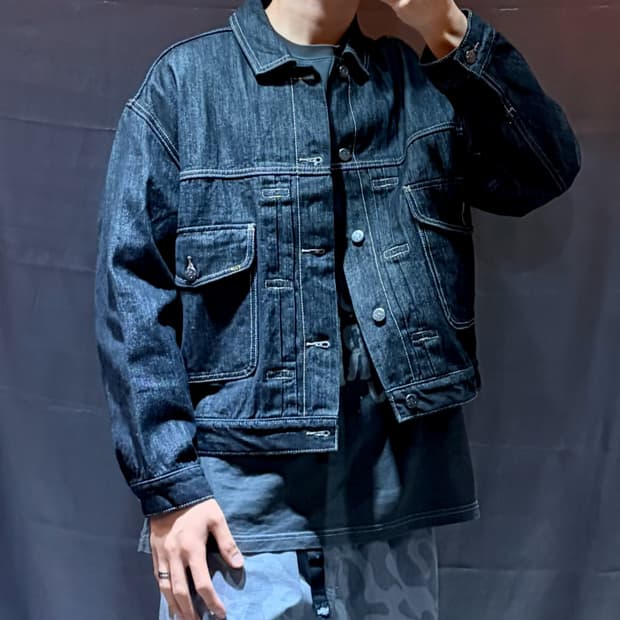 L Lee 리 투포켓 절개 흑청 데님자켓