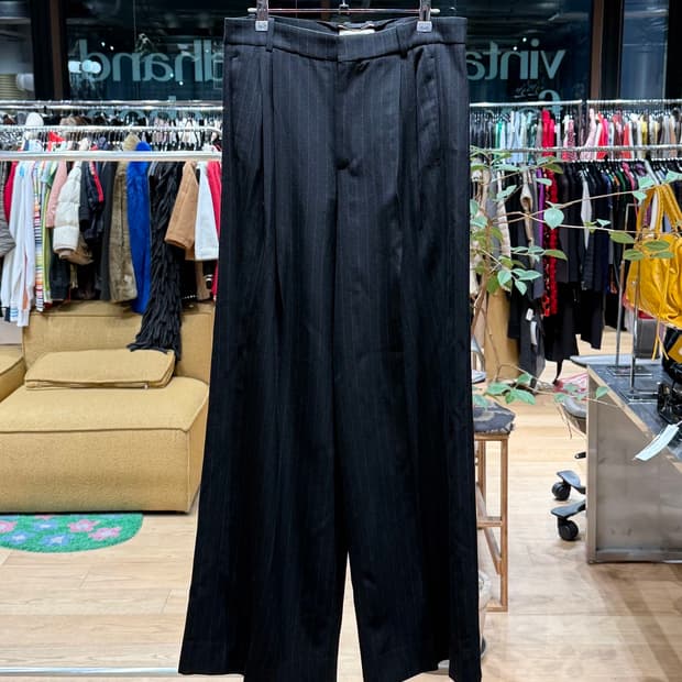 생로랑 블랙 스트라이프 와이드 슬랙스 팬츠 