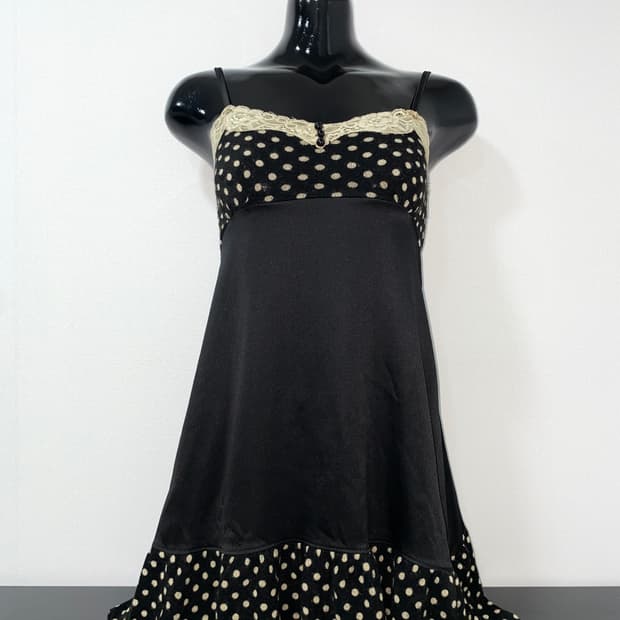 Dot-Pattern Lace Satin Slip Dress