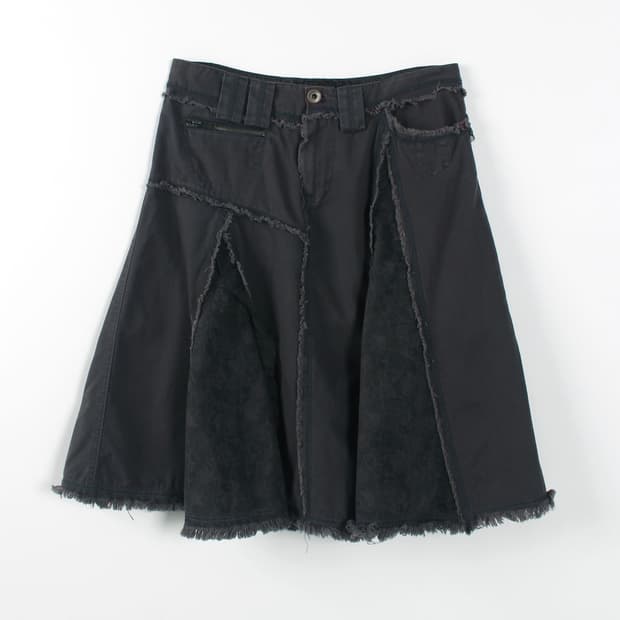 빈티지 레이스 에이라인 프린지 배색 미디 스커트
