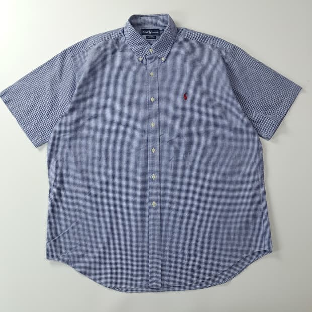 CK889 XL 폴로 90s 홍콩판 깅엄체크 시어서커 반팔 셔츠 남방