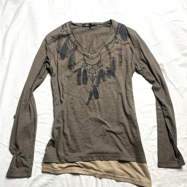 Vkei mood feather print long sleeve
