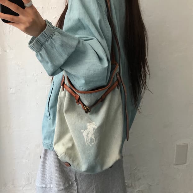 Polo 폴로 랄프로렌 데님 미디어 벨포트 버킷 백