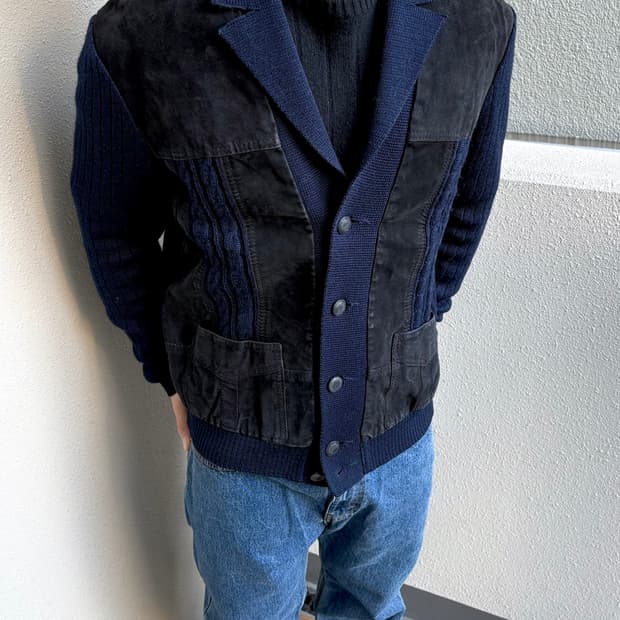 일본 브랜드 빈티지 니트 가디건 (레더 포인트)