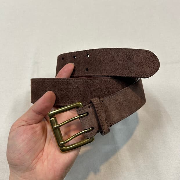 폴로 랄프로렌 스웨이드 가죽 더블 프롱 벨트 브라운