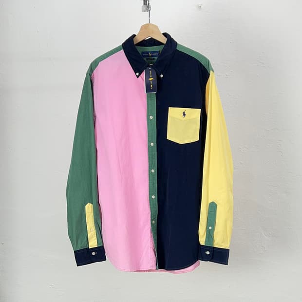 랄프로렌 컬러 블락 버튼다운 멀티 셔츠