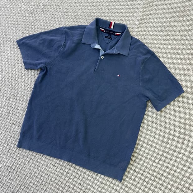 L 타미힐피거 오가닉 코튼 니트 카라티 0417D