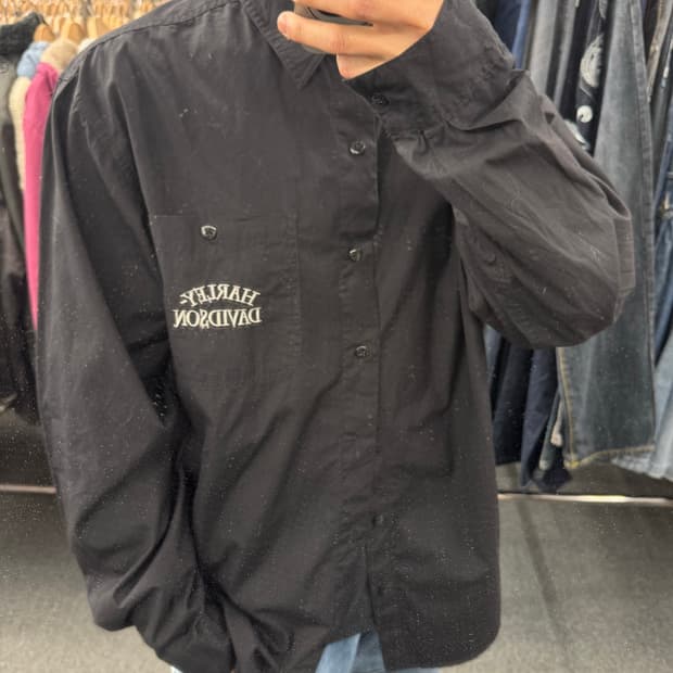 XL)할리데이비슨 빈티지 자수 포인트 블랙 긴팔 셔츠