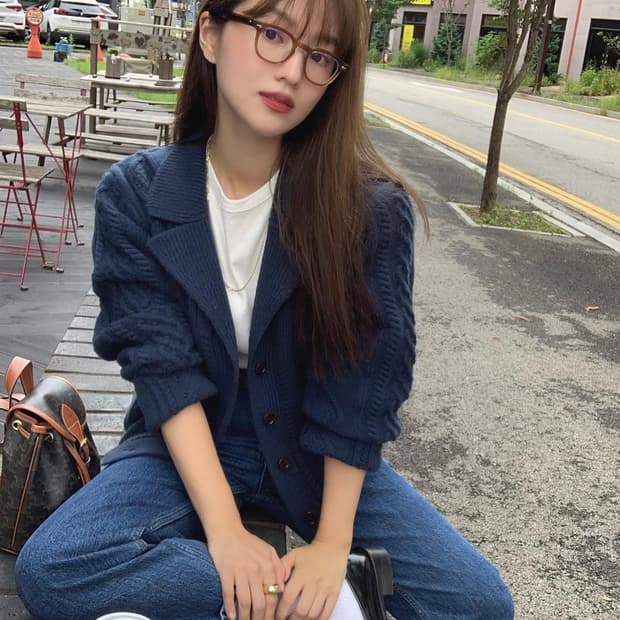 GED 게드 울 케이블 가디건 네이비