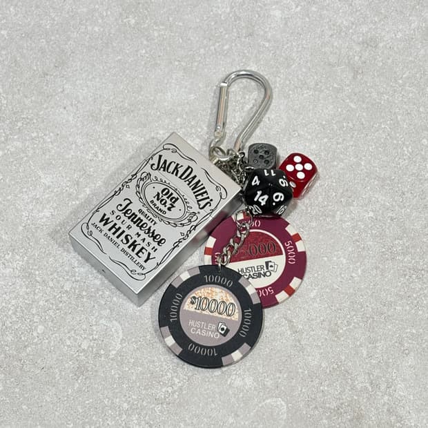 Oribell 잭다니엘 재떨이 스틸 케이스 겜블 칩 키링 열쇠고리