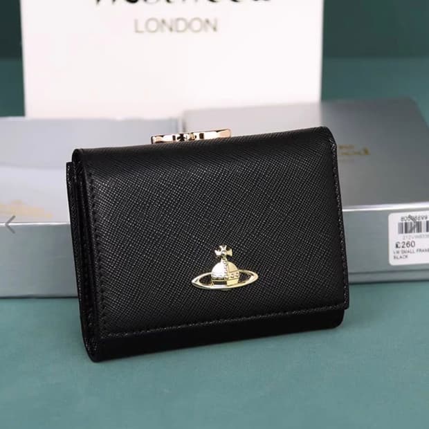 비비안웨스트우드 아카이브 금장 orb 블랙 사피아노 레더 하프월렛