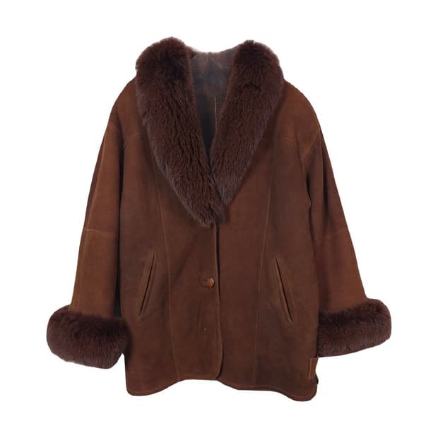 빈티지 리얼 레더 폭스퍼 트리밍 하프 무스탕 자켓 L