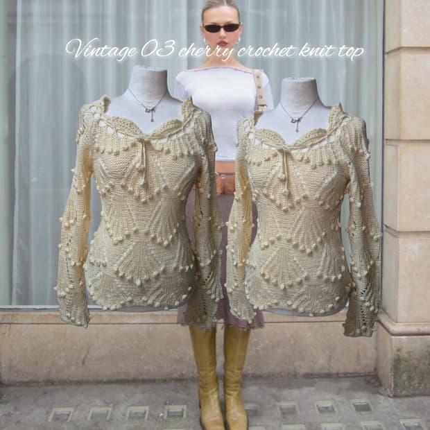 Vintage 03 cherry crochet knit top