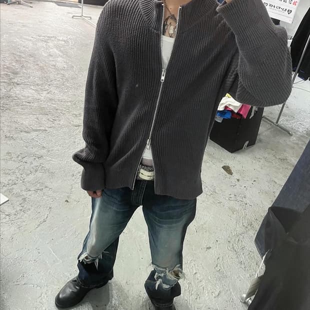 vtg knit zip up (2way zip)