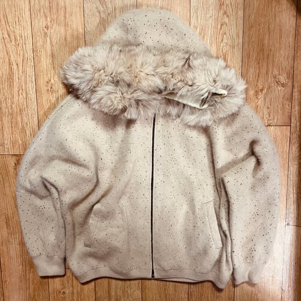 아메카지 모리걸 베이지 퍼 후드집업 자켓