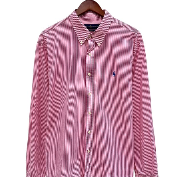 폴로 슬림핏 스트라이프 셔츠 핑크 (XXL) 